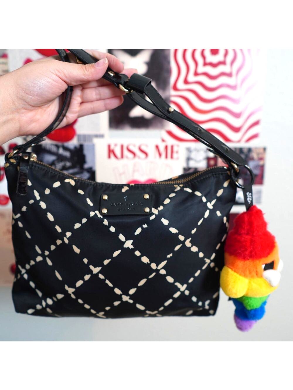 Kate Spade Black Nylon Print Shoulder Bag